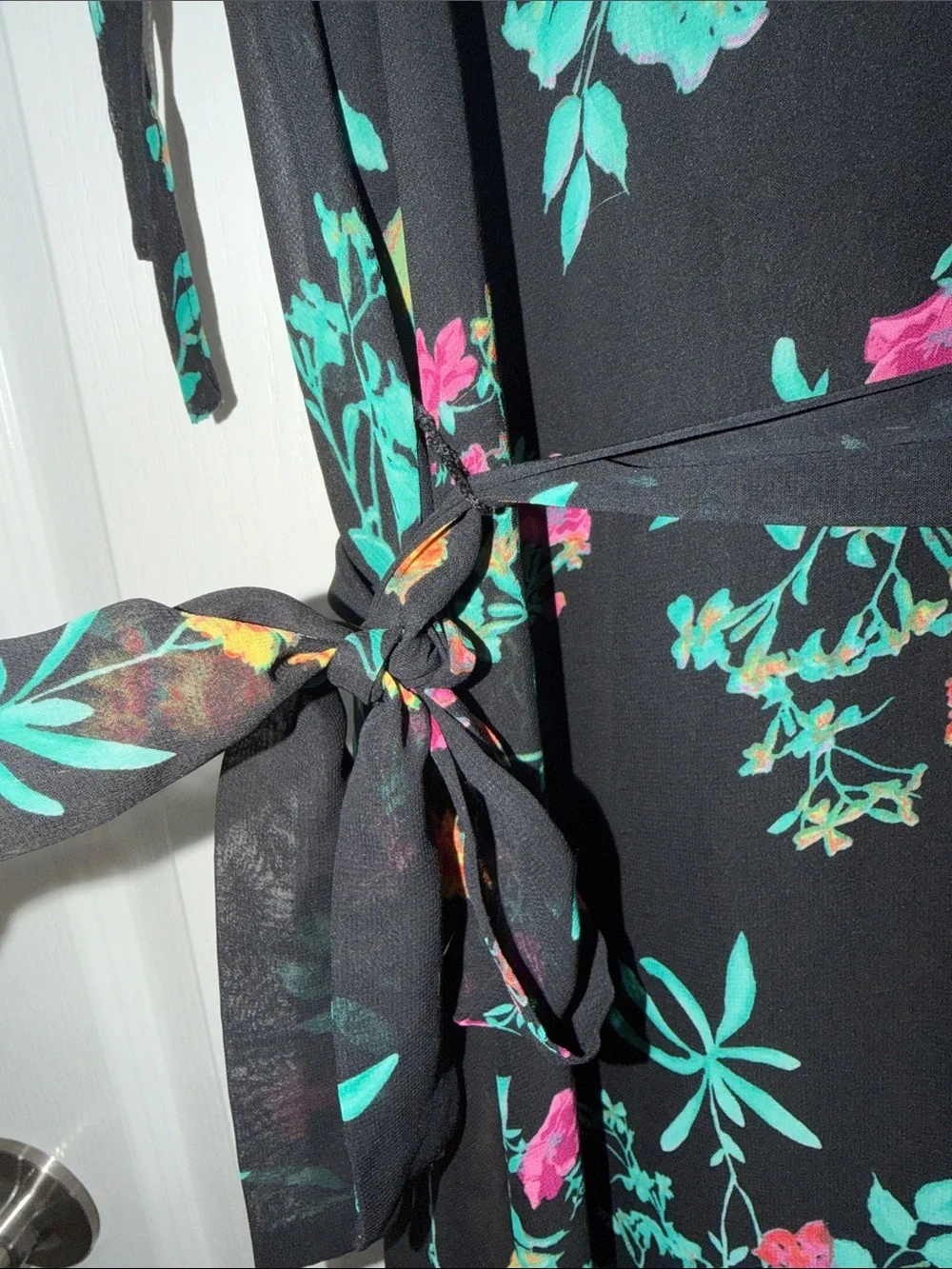 New York & Company Eva Mendes Floral Tie-Shoulder Maxi Dress in Black xsmall